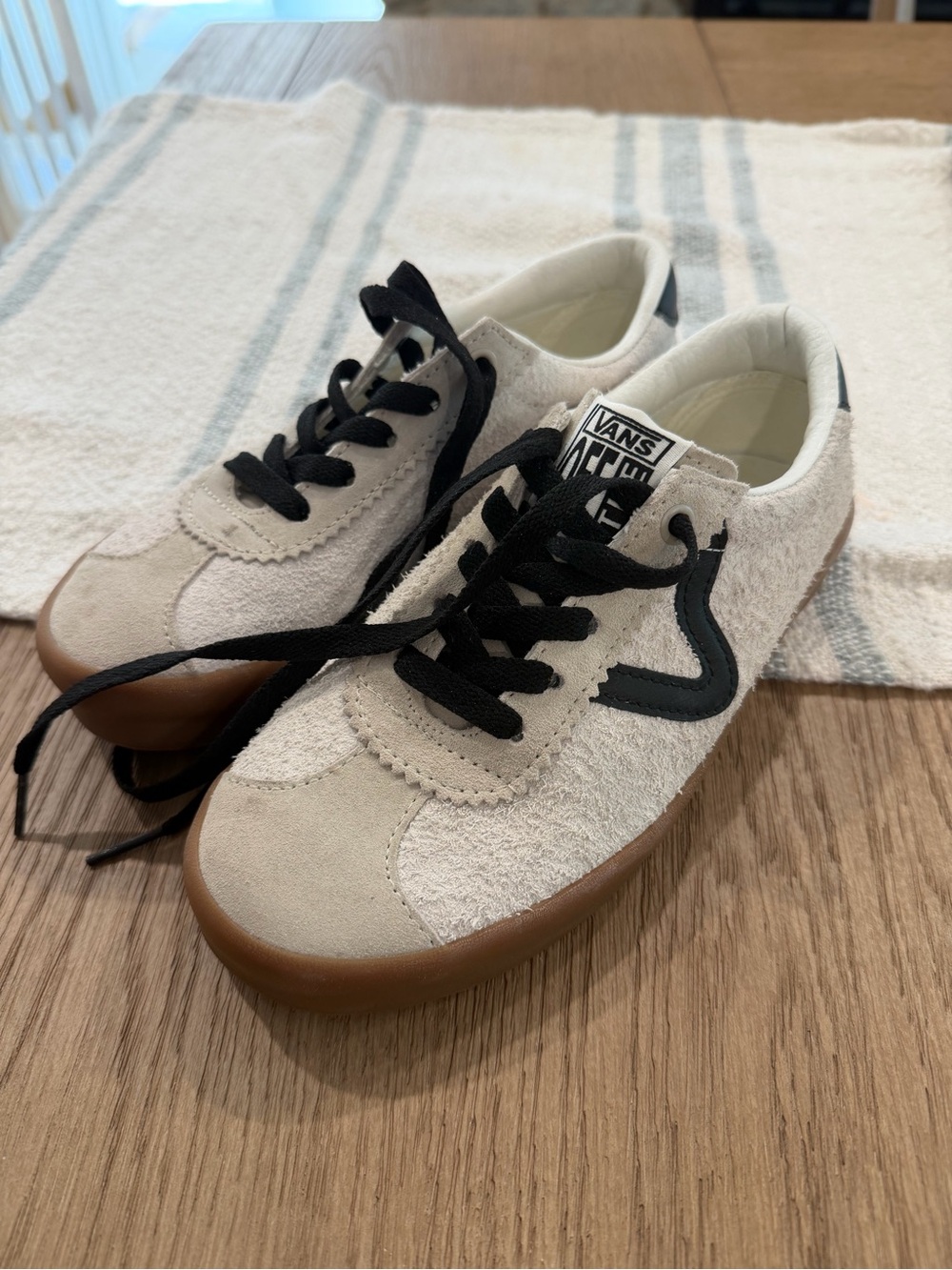 Vans Kids Cream Suede & Gum Sole Sneakers with Black Accents